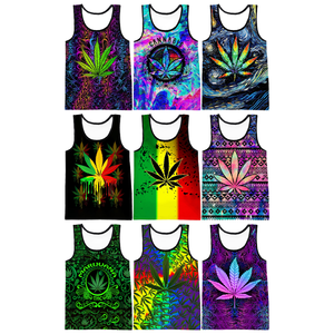 Camiseta sin Mangas con Cuello Redondo, Diseño 3D de Hojas de Hierba, Estampado Digital, Ecológica, de Spandex/Poliéster, Transpirable, de Secado Rápido, Personalizada para Hombre, 160g, Bob Marley - Product Image 1