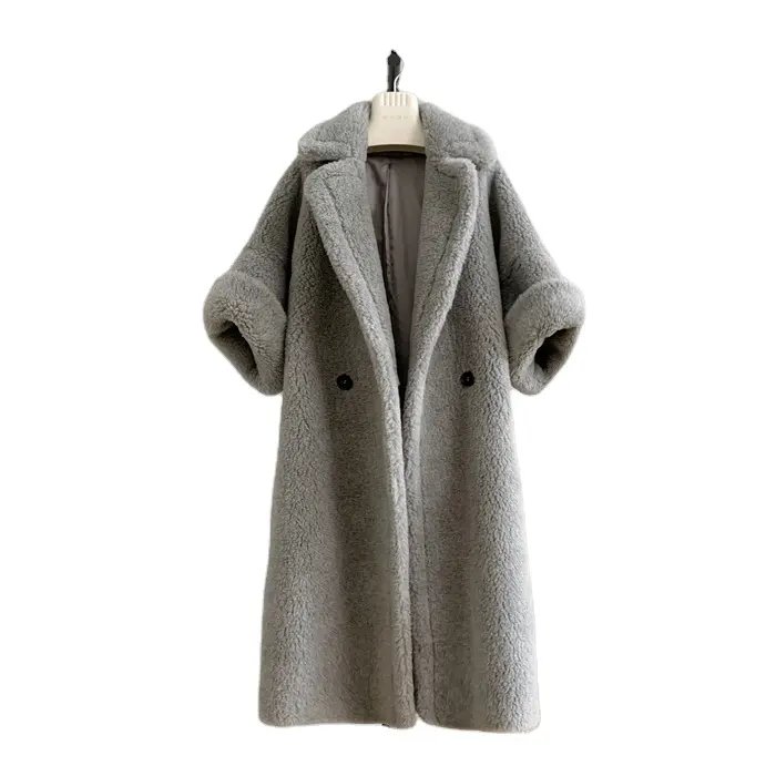 100% Wol Vrouwen Lange Bruine Overjas Speciale Mouw Teddyjas Lam Shearling Jassen