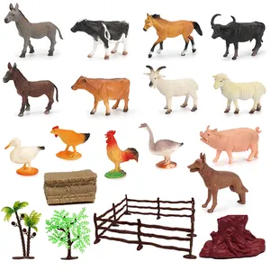 生动的餐桌装饰公鸡山羊绵羊奶牛母鸡图玩具塑料农场动物