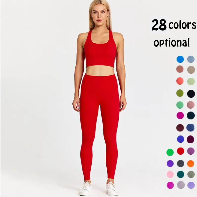 Kadın kıyafetleri 2 parça Set Hollow geri Halter askı üst Yoga sutyen legging Fitness egzersiz Activewear kadınlar için Set Yoga kıyafeti Set