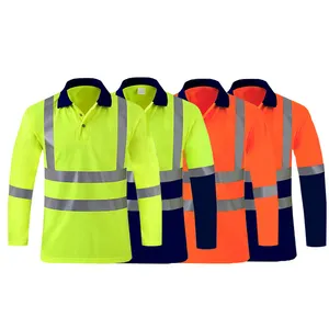 लंबी आस्तीन आदमी सुरक्षा काम निर्माण कपड़े Workwear हाय विज़ त्वरित सूखी चिंतनशील धारियों पोलो शर्ट