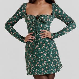 Vente en gros, OEM, ODM, nouvelle mode automne, style élégant, col carré, manches gigot, robe longue pour femmes - Product Image 2