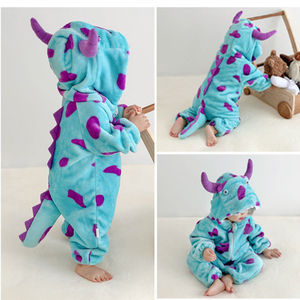 Bebek giysileri ilkbahar ve sonbahar sıcak peluş çift taraflı bebek tulum yenidoğan tulum kapşonlu onesie hayvanlı pijama - Product Image 2