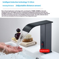 Vente en gros, fabrication automatique, capteur électronique infrarouge, robinet de lavabo à cascade, montage monotrou, finition noire chromée, céramique