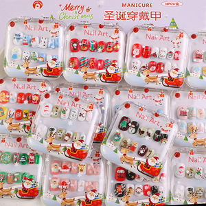 TSZS 12 pièces thème <span class=keywords><strong>de</strong></span> noël enfants <span class=keywords><strong>faux</strong></span> ongles artificiels conseils mignon bonhomme <span class=keywords><strong>de</strong></span> neige courte presse sur les ongles pour enfants filles - Product Image 2