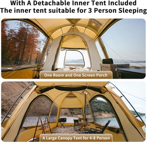 เต็นท์กันน้ำสำหรับตั้งแคมป์พร้อมปล่องไฟ สำหรับ 2-4 และ 3-6 คน เต็นท์เก็บความร้อน เต็นท์ครอบครัว เหมาะสำหรับการตั้งแคมป์และการเดินทางด้วยรถยนต์ - Product Image 5