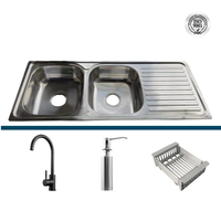 Évier de cuisine traditionnel en acier inoxydable sur mesure, double bac, couleur argent-blanc, garantie 5 ans, modèle 11650D, vente en gros usine