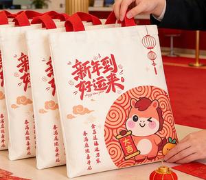 Bolsa de Compras Reutilizable Ecológica con Diseño de Lona y Estampado Grande para el Año Nuevo Chino, Ideal para Regalos y Supermercados - Product Image 1