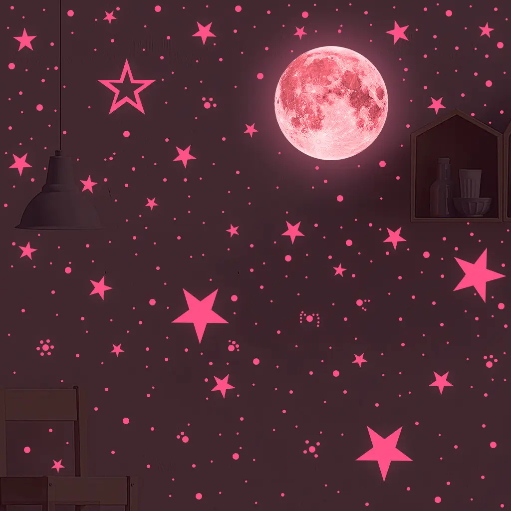 Leuchtende Wand leuchtende Aufkleber für Kinderzimmer Wohnzimmer Moon Stars Wandt attoo Home Decoration