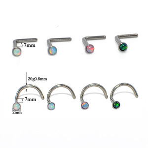 G23 <span class=keywords><strong>Titanium</strong></span> murni 2mm l-bentuk dan s-bentuk Bar melengkung Opal Zirconia hidung staples jarum untuk hidung perhiasan tindik