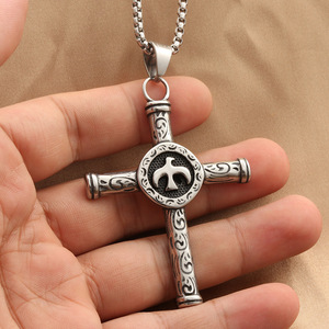 Stainless Steel <b>Cross</b> Pendant With Engraved Design For Men Fashion Jewelry 280166 - Product Image 3