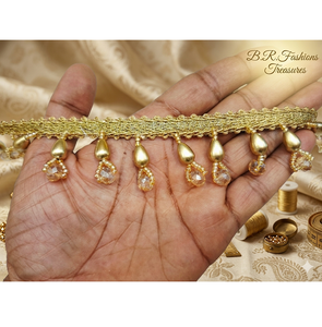 Bordure de dentelle élégante faite à la main avec strass et pompons, largeur personnalisée, pour saris, lehengas, robes, tenues de mariage, sacs et décoration de vêtements - Product Image 5