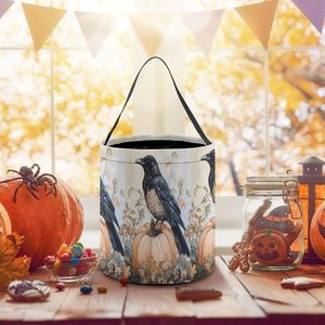Favor de fiesta de Halloween Cuervo encaramado en un cubo de truco o trato de calabaza con bolsa de asas de dulces de Pascua - Product Image 5