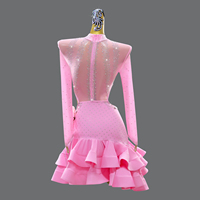Robe de danse latine en maille à manches longues pour filles, strass, costumes de danse de ballet pour enfants, costumes de performance de compétition pour femmes