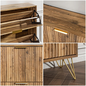 Armoire à <span class=keywords><strong>chaussures</strong></span> moderne JIAMEIJIA en noyer cannelé, inclinable, multi-niveaux, pour entrée - Product Image 6