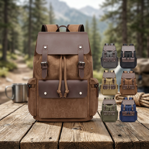 Mochila de Viaje Cuadrada de Lona y Cuero Vintage Personalizada, Bolso Tote Unisex Elegante para Uso Diario, Artículo Promocional Funcional - Product Image 4