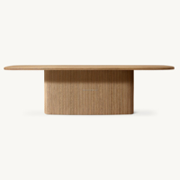 Table de salle à manger ovale en chêne naturel de qualité supérieure, style moderne minimaliste, profil incurvé, piétement unique, table de banquet artisanale pour salle à manger