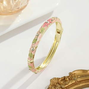 Vintage Christian SSJ Alloy Chinese Hollow Teardrop Cloisonne <b>Bangles</b> Electroplated Pastel Enamel Spring Hinged Women Ethnic - Product Image 6