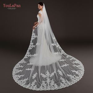 Ylapan v67 शानदार कैथेड्रल कैब्रिडल घूंघट एकल परत हस्तनिर्मित कढ़ाई फीता 3 मीटर लंबी क्रीम सफेद शादी का घूंघट - Product Image 4