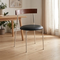 Nouvelle chaise de salle à manger empilable en cuir moka de style chinois avec dossier en bois massif et piètement en acier inoxydable, modèle KNU007 pour restaurant