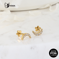 VORA Bijou de piercing Helix en Titane ASTM F136, Poussoir sans filetage Moon, Plaqué Or 18K, 10mm, Bijou corporel, Zircon Cubique 5A, pour Cartilage et Tragus