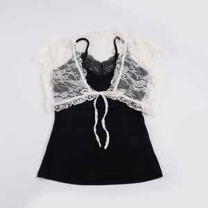 Conjunto de Camisola con Encaje y Bolero de Encaje Sweet Girl – Bonito Conjunto de Dos Piezas con Top Corto de Encaje Floral y Cárdigan Transparente para Mujer - Product Image 2