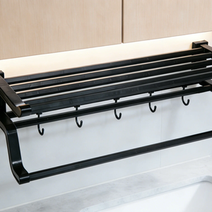 <span class=keywords><strong>Porte</strong></span>-serviettes pliable et étanche noir personnalisé 60 cm en ABS+PVC à 8 barres, garantie 5 ans, installation facile, pour hôtel moderne - Product Image 1