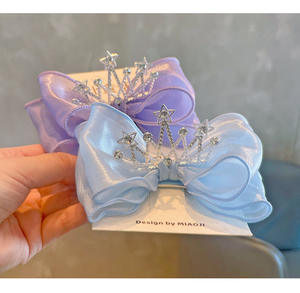 Заколка-бантик 3D «Корона принцессы» с бриллиантами, детская, из шифона, цветной, для девочек, синий, розовый, в стиле «Холодное сердце» Эльза, заколка-«уточка» - Product Image 1