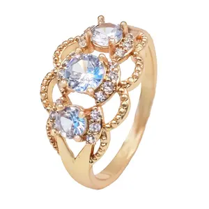 Nhà Máy Ban Đầu Đám Cưới Đồng Nhẫn Đồng Bằng Đồng Màu Trắng Zircon Nhẫn 18K Mạ Vàng Engagement Ring