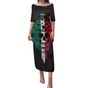 Haute qualité respirant <span class=keywords><strong>aztèque</strong></span> mexique <span class=keywords><strong>tatouage</strong></span> robes de soirée femmes dame élégant personnalisé mexicain été 2 pièces ensemble robe de soirée - Product Image 5