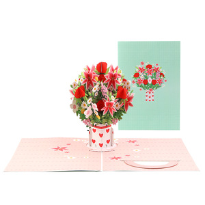 Biglietto d'<span class=keywords><strong>Auguri</strong></span> Pop-up 3D con Bouquet <span class=keywords><strong>di</strong></span> Gigli Colorati, Disponibile in Stock, per Anniversario e Festa della Mamma - Product Image 1