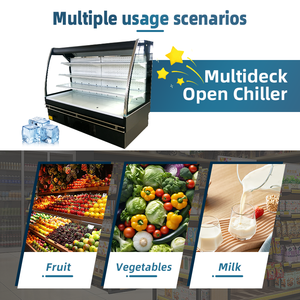 Vitrine réfrigérée ouverte pour fruits et légumes, refroidissement par air, acier inoxydable, étagères réglables pour supermarché - Product Image 5
