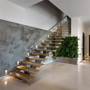 सीबीएममार्ट चाइना फैक्ट्री इंटीरियर हाउस फ्लोटिंग सीढ़ियाँ लकड़ी के ट्रेड ग्लास रेलिंग सीढ़ी डिजाइन