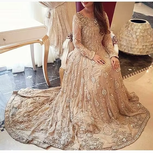 Robe de mariée/soirée longue en lin ATIYA LIBAS pour femmes, avec des perles de verre et des sequins en pierre - Product Image 4