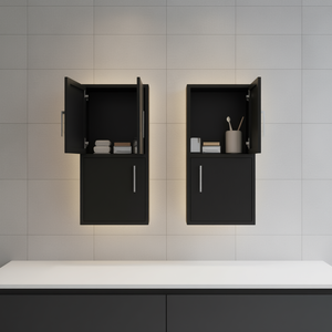 Armoire murale de salle de bain OBA, 2 pièces, rangement ouvert et fermé, étagères en métal au design minimaliste - Product Image 2