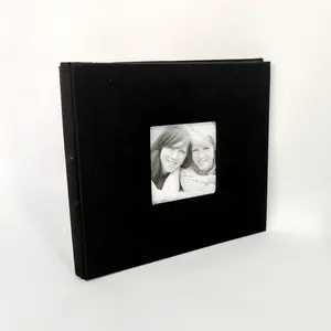 Stoklanan siyah kumaş vida ciltleme ücretsiz iç sayfaları eklemek için 8X8 inç fotoğraf albümü klasik karalama defteri