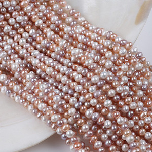 Chaîne de perles d'eau douce naturelles semi-finies 5-6 mm, perles elliptiques perforées, perles véritables, matériau de bricolage fait main, blanc et rose - Product Image 3