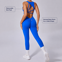 Combinaison de yoga une pièce personnalisée pour femme, à bretelles, dos ouvert, effet froncé aux fesses, pour entraînement, gym, fitness, tenue de sport, vente en gros
