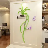 Toptan fiyat akrilik çıkartmalar yaratıcı asılı orkide asma 3D DIY duvar çıkartmaları oturma odası için restoran yatak odası duvar dekor