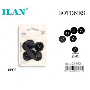 Bottoni Neri Ilan a 4 Fori 25mm Confezione da 6 Pezzi per Riparazione Abbigliamento - Product Image 3