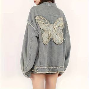 Chaqueta Vaquera Americana Vintage con Parches de Mariposas para Mujer, Diseño Moderno Hip-Hop, Holgada, Lavada, con Botones, para Invierno/Verano - Product Image 1
