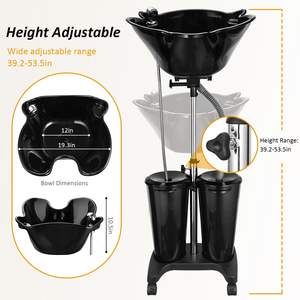 Mobilier de Coiffure et Balnéothérapie Noir, Bac à <span class=keywords><strong>Shampooing</strong></span> Réglable pour Salon de Beauté, Lavabo Lave-Tête Professionnel avec Réservoir d'Eau - Product Image 3