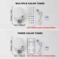 Ampoule LED RGB E27 Globe en plastique, température de couleur 2700K-6500K, chargement USB 5V, télécommande intelligente, intensité variable, pour chambre à coucher, chevet, salon
