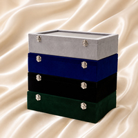 Boîte de présentation de luxe en velours gris pour montres et bijoux, organisateur de rangement à 12 compartiments avec couvercle en verre transparent