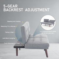 Sofá Cama Convertible de 63 Pulgadas, Color Gris, Respaldo Ajustable en 5 Posiciones, Sofá Moderno para Sala de Estar