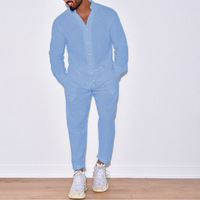 Ensemble deux pièces décontracté en coton pour hommes, style européen et américain, pantalon à manches longues, collection automne, pour le commerce international