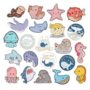 Broche personnalisée en alliage de zinc avec des animaux <span class=keywords><strong>marins</strong></span> mignons, requin de dessin animé, étoile de mer, méduse, baleine, mini broche d'animal, badge, épingle - Product Image 1