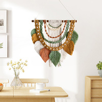 LUOYING EASTERN NATURE COLLECTION Décoration Murale Rectangulaire en Coton Tissé à la Main Motif Feuille Bohème avec Pompons pour Salon