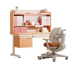 Ensemble de bureau et chaise d'étude en bois pour enfants <span class=keywords><strong>Igrow</strong></span> avec surface d'écriture réglable, tiroirs de rangement et étagère pour la maison et l'école - Product Image 1