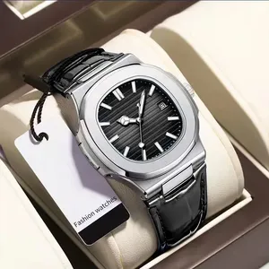 Montre de luxe pour <span class=keywords><strong>homme</strong></span>, date, luminescente, bracelet en cuir, montre à quartz carrée de haute qualité pour <span class=keywords><strong>homme</strong></span>, Reloj - Product Image 4